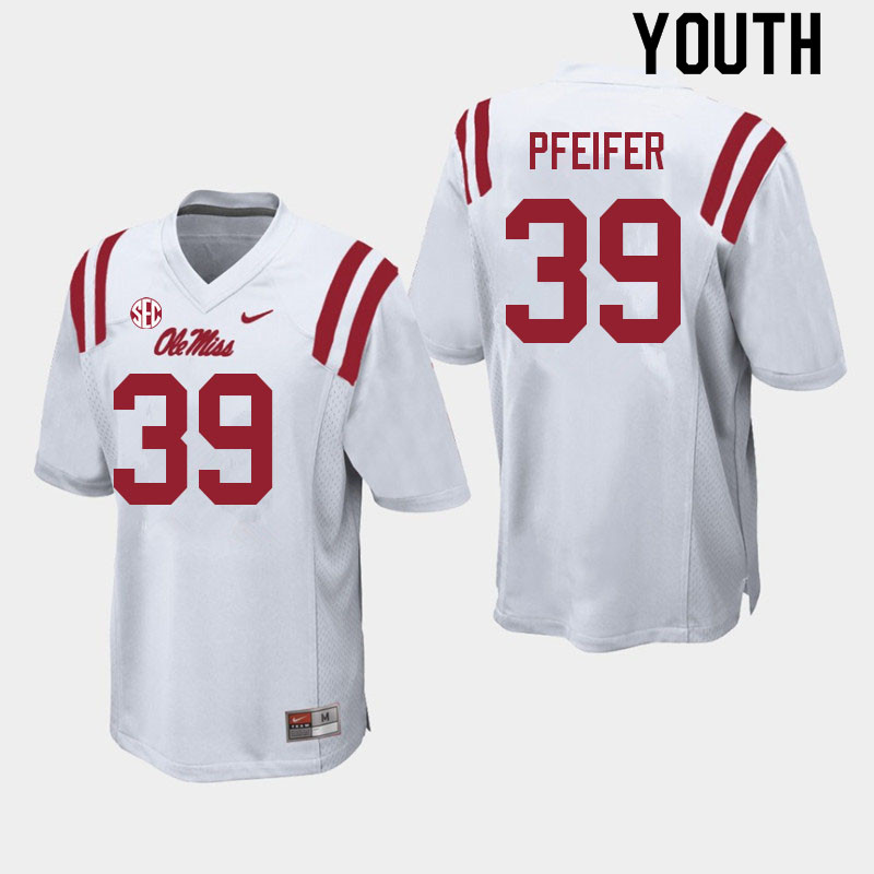 Youth #39 Joshua Pfeifer Ole Miss Rebels College Football Jerseys Sale-White - Click Image to Close